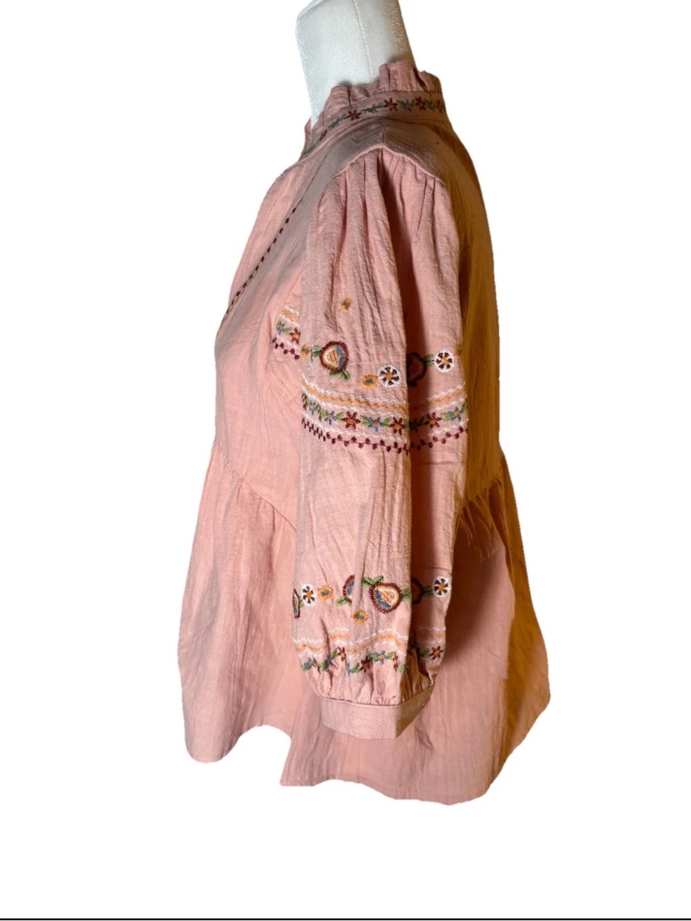 Petal & Pup Prairie Embroidered Peasant Top Salmon Pink S - Picture 3 of 8